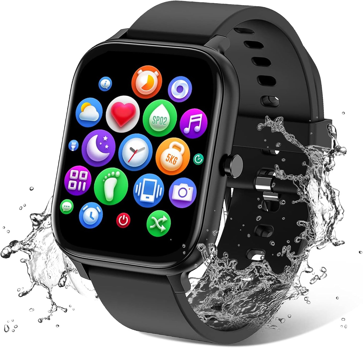Smart Watch for Men Women Compatible with Android Phone 1.83 inch Full Touch Screen IP68 Waterproof Bluetooh Fitness Tracker Heart Rate/Sleep Monitor, Black