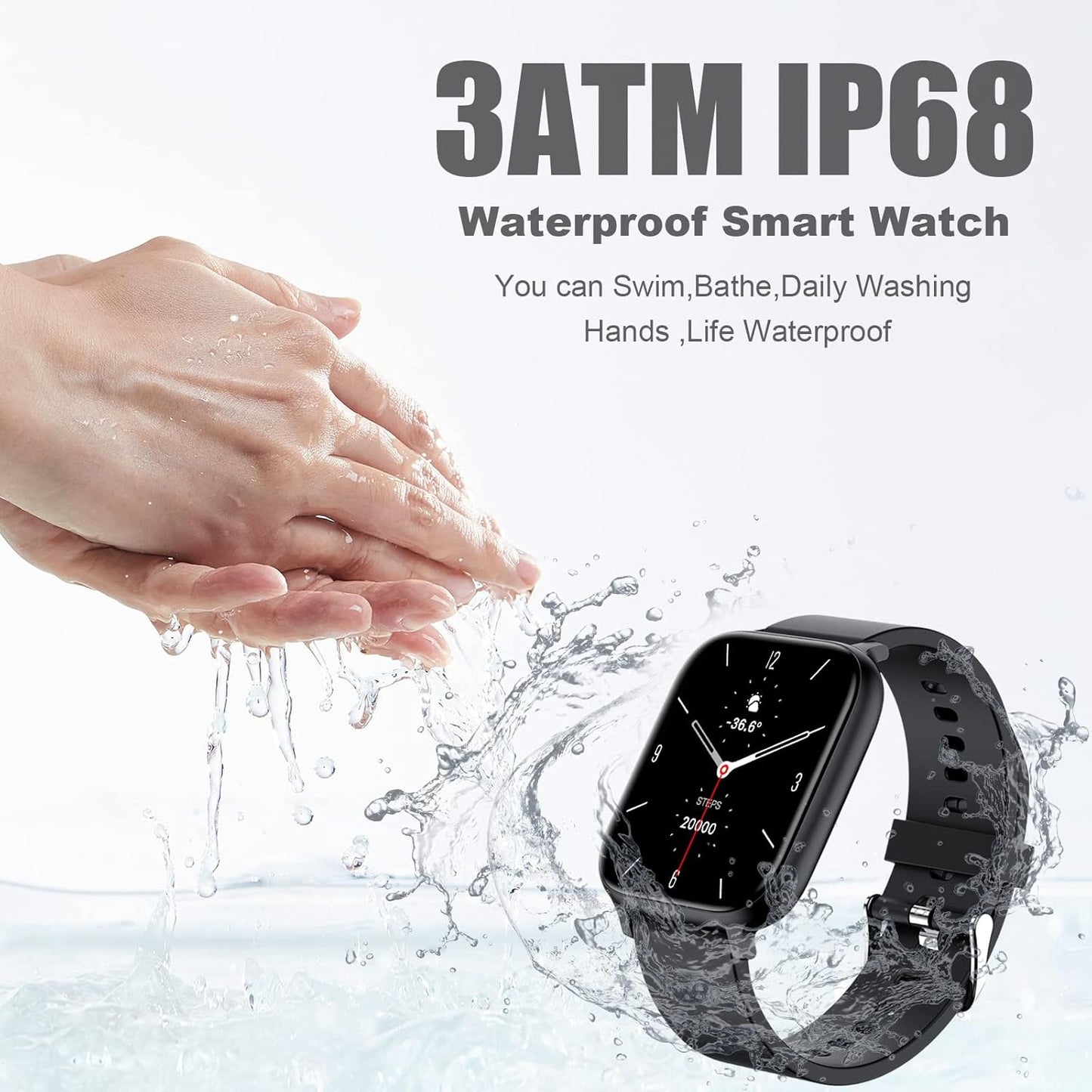 Smart Watch for Men Women Compatible with Android Phone 1.83 inch Full Touch Screen IP68 Waterproof Bluetooh Fitness Tracker Heart Rate/Sleep Monitor, Black