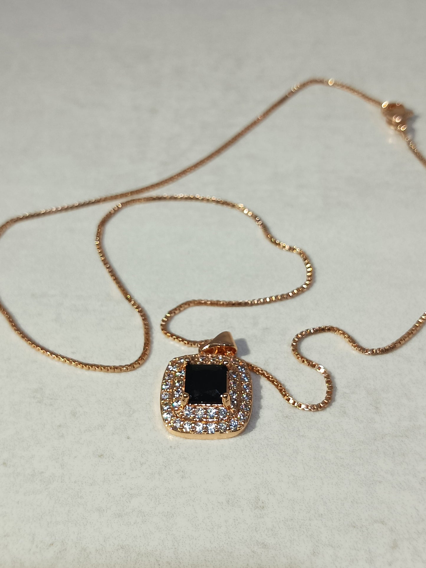 Elegant Rose Gold Jewelry Set with Black Square Stones