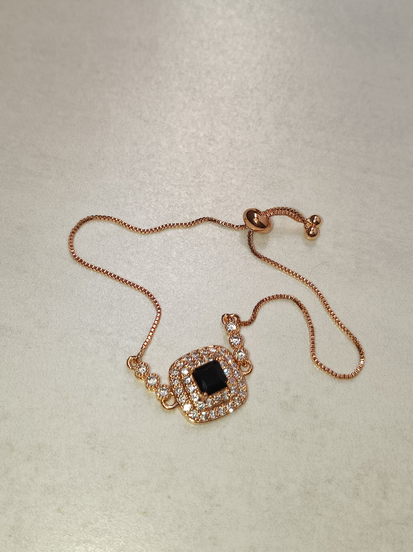 Elegant Rose Gold Jewelry Set with Black Square Stones
